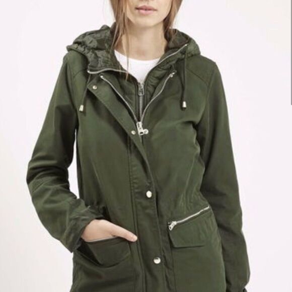 Topshop Olive Green Double Zip Jacket Women’s 4 - Picture 1 of 4